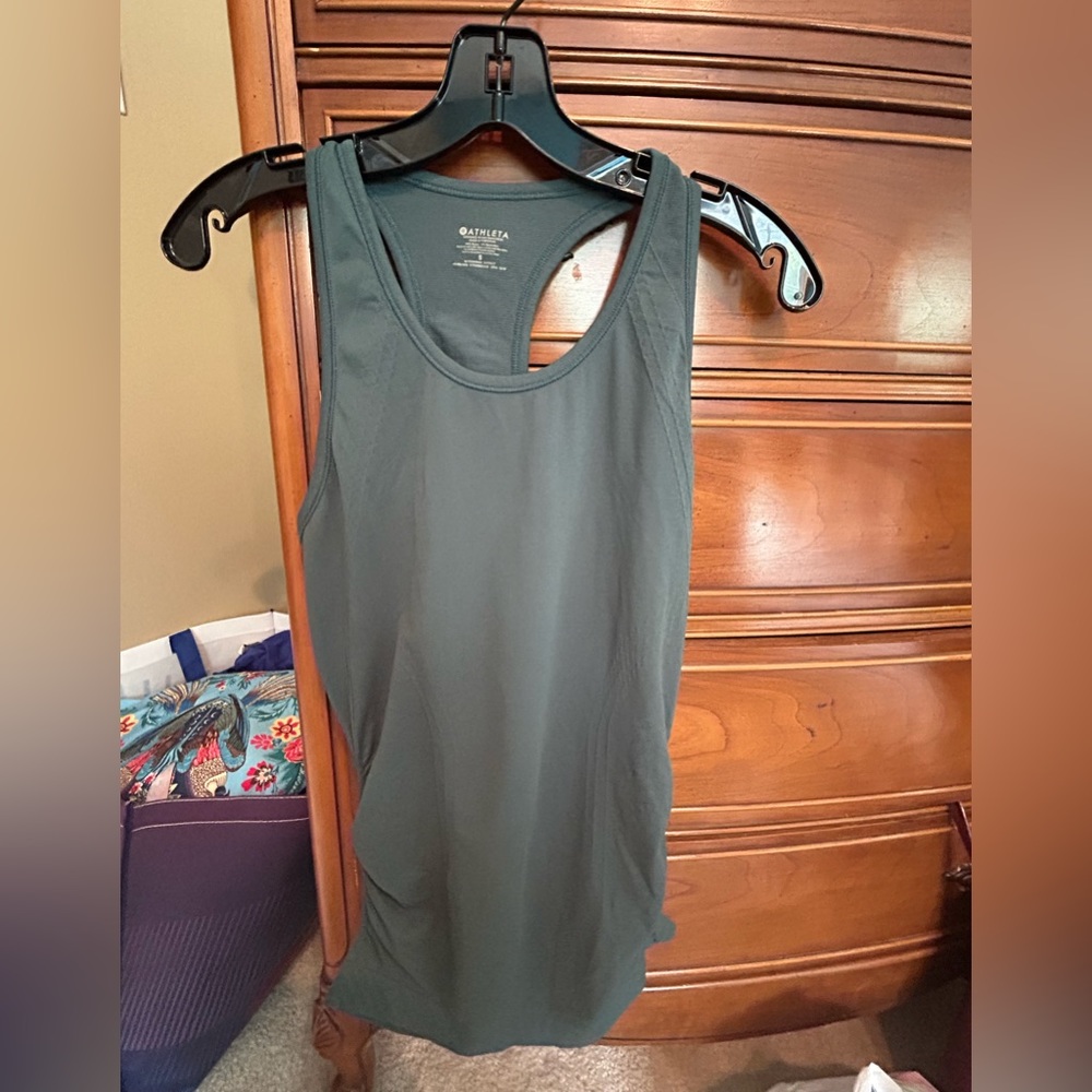 Athleta ruched side tank top small olive color